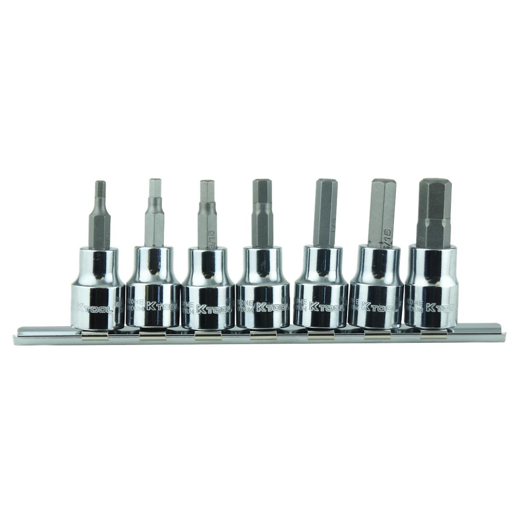 K-Tool International Hex Bit Socket Set — 3/8in. Drive, 7 Pcs, SAE, Chrome Vanadium Steel, Model# KTI22970